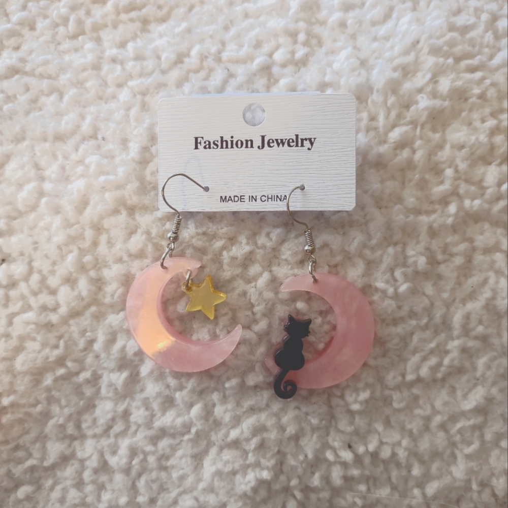 Moon and cat earrings